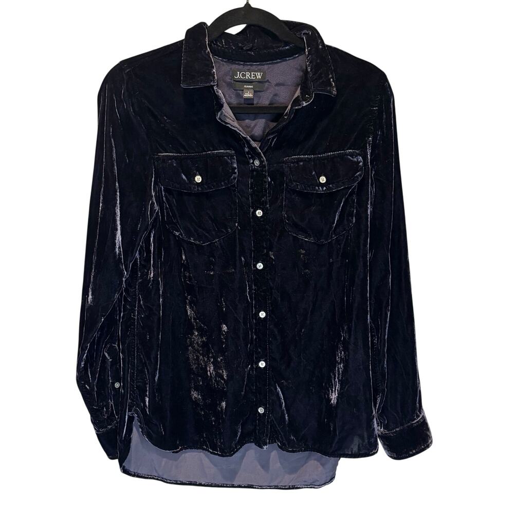 J. Crew Classic Fit Dark Purple Blue Velvet Button Down Shirt - size 8